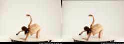 Nude Woman White Kneeling poses - ALL Slim long brown 3D Stereoscopic poses Pinup